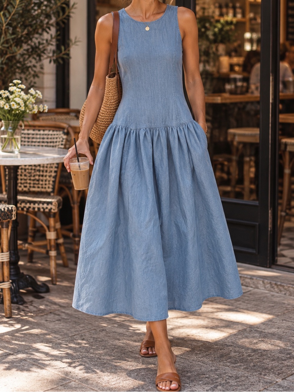 Free Assembly denim style drop waist dress
